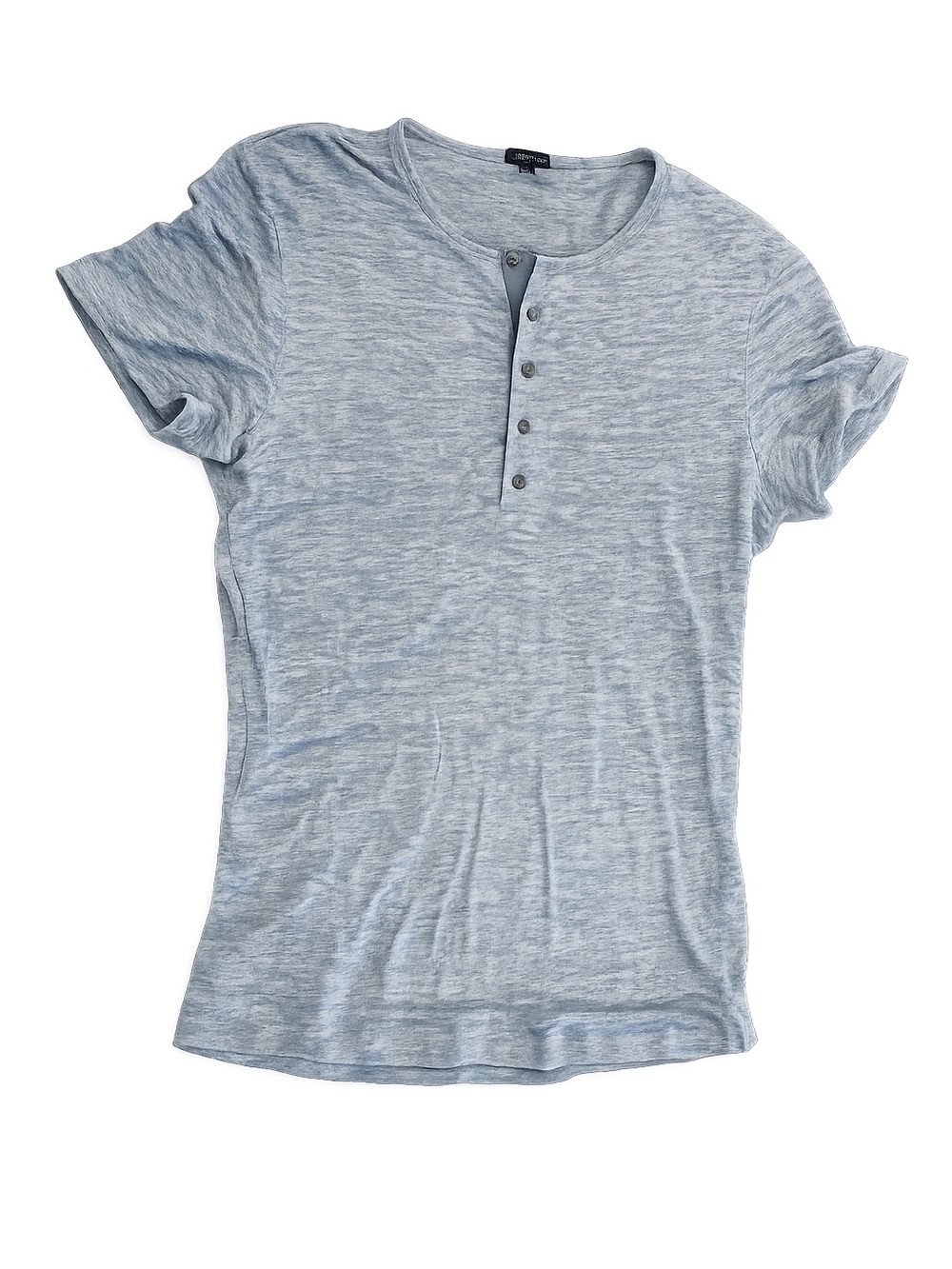 Theory Men’s Heather Blue Linen Blend Henley Short Sleeve Tee Shirt Large